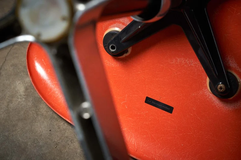Mid-Century Charles Eames for Herman Miller Fiberglass Dining Chairs in Orange