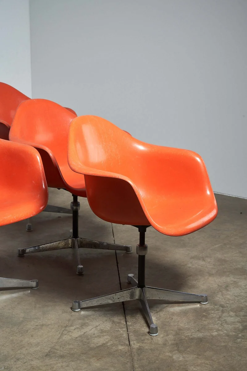 Mid-Century Charles Eames for Herman Miller Fiberglass Dining Chairs in Orange