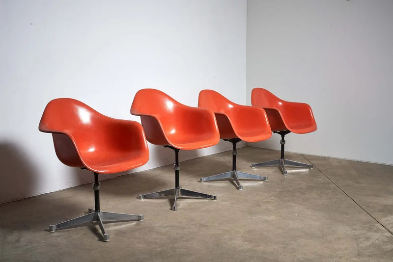 Mid-Century Charles Eames for Herman Miller Fiberglass Dining Chairs in Orange