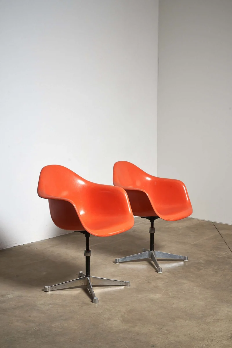 Mid-Century Charles Eames for Herman Miller Fiberglass Dining Chairs in Orange