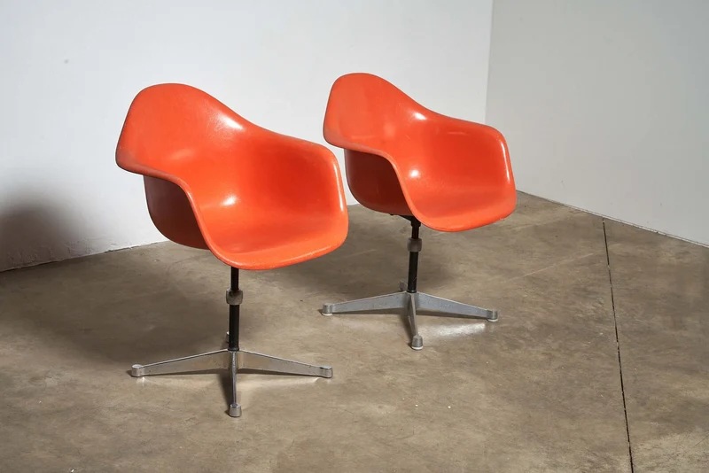 Mid-Century Charles Eames for Herman Miller Fiberglass Dining Chairs in Orange