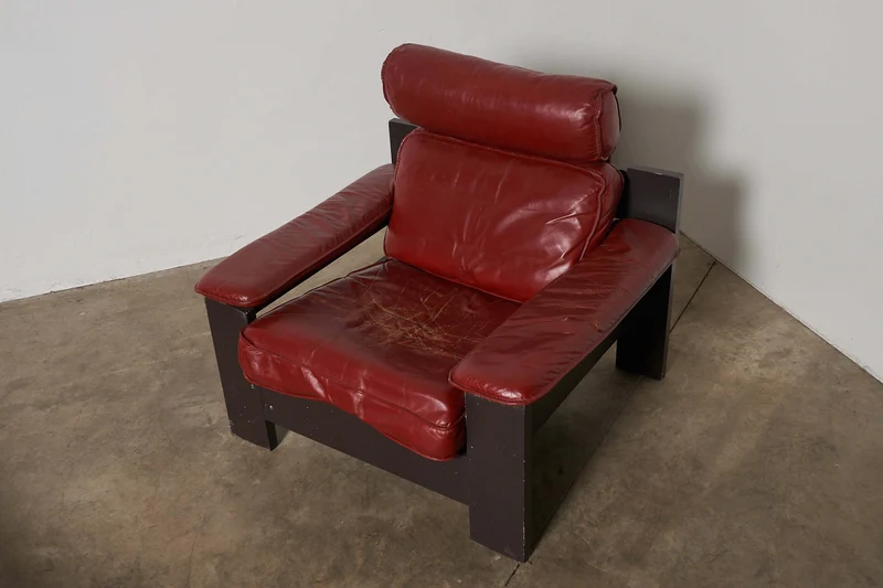 Vintage 2-Seat Sofa and Easy Chair Set in Red Leather - Dark Wood Frame by Harry de Groot for Leolux