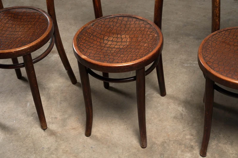 Set of 4 vintage bentwood bistro chairs with Crocodile pattern by Thonet