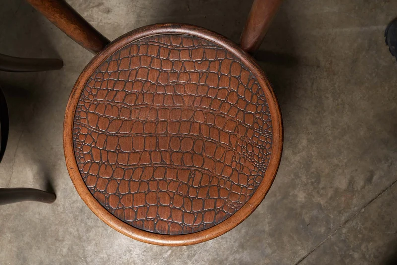 Set of 4 vintage bentwood bistro chairs with Crocodile pattern by Thonet