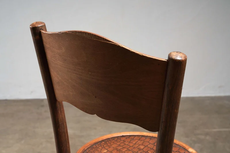 Set of 4 vintage bentwood bistro chairs with Crocodile pattern by Thonet