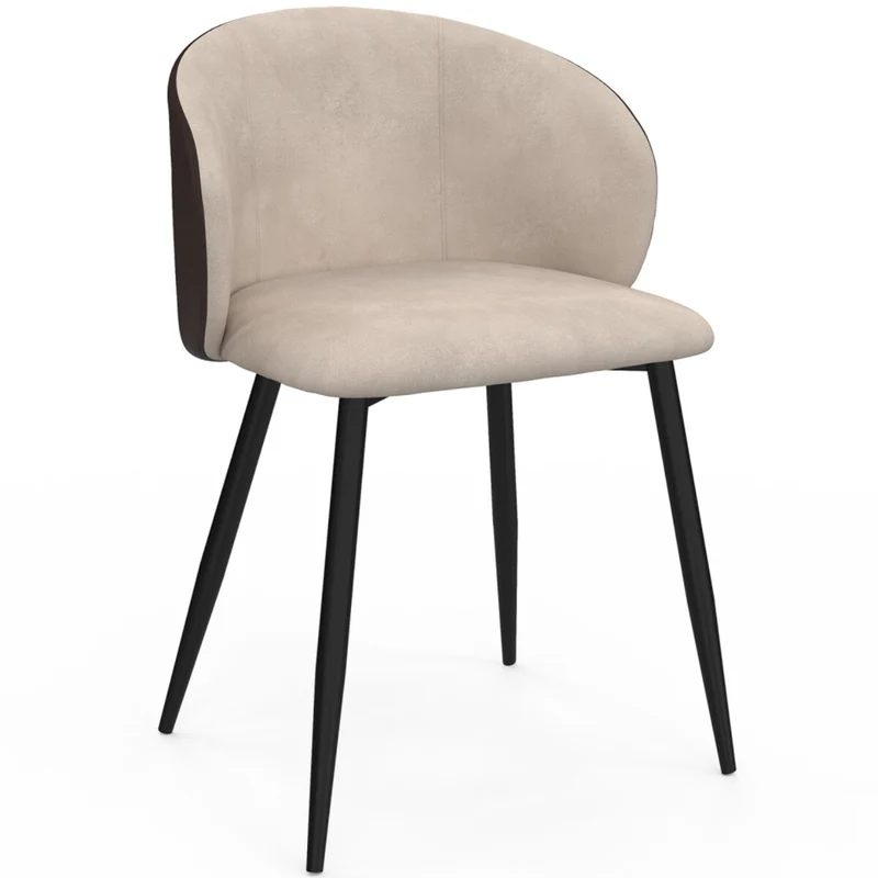 Lot de 4 chaises Idomya Léona bi-matière taupe et marron pieds métal noirs