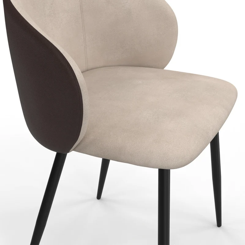 Lot de 4 chaises Idomya Léona bi-matière taupe et marron pieds métal noirs