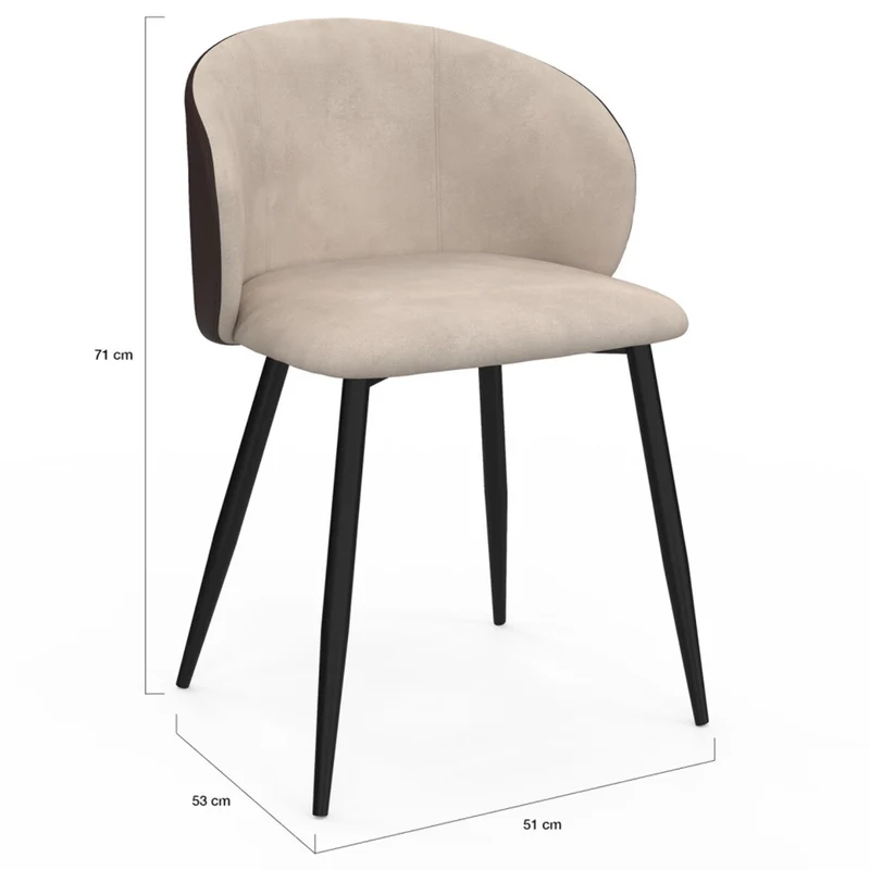 Lot de 4 chaises Idomya Léona bi-matière taupe et marron pieds métal noirs