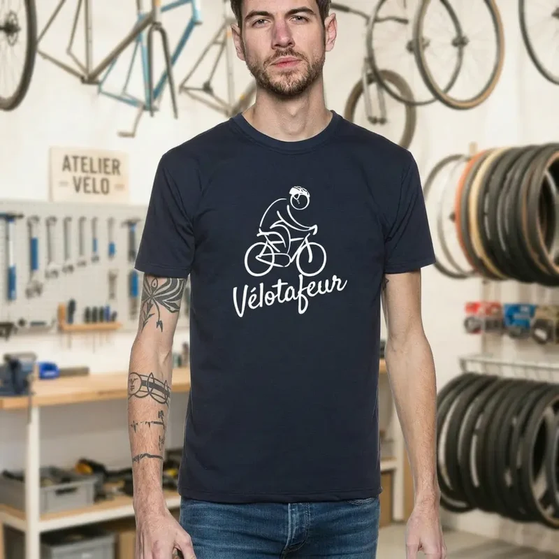 T-shirt Homme bleu | Vélo "Vélotafeur"
