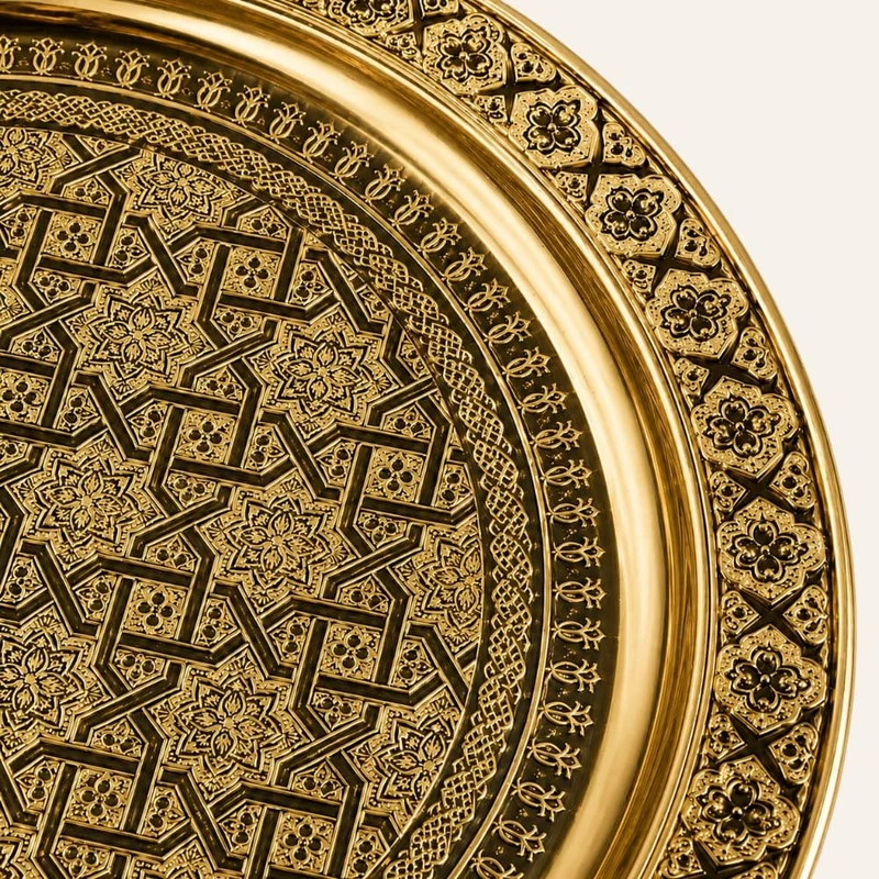 Plateau marocain en laiton doré sculpté à la main 45 à 100cm