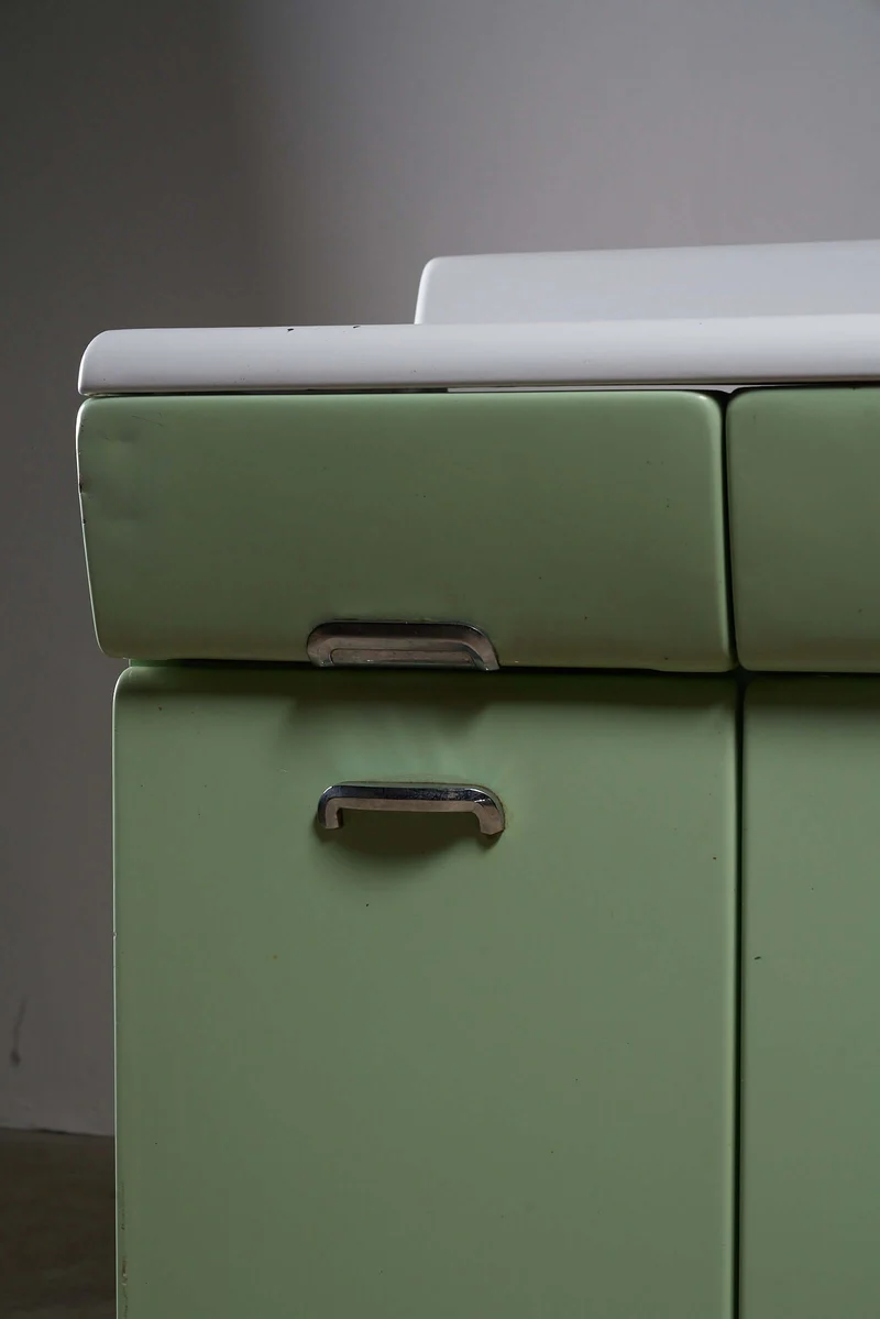 Vintage Mint Green Metal Kitchen Sink Cabinet, 1950s Mid-Century Design