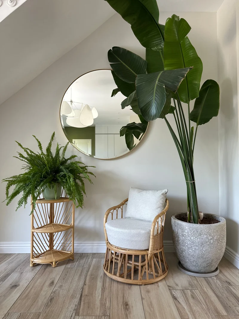 Fauteuil Nordlys en rotin naturel et tissu beige PALOPO