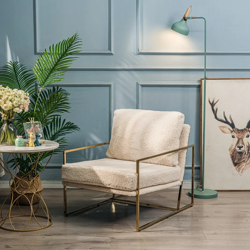 Fauteuil de salon Nordlys en métal et bouclettes blanc VIBORG