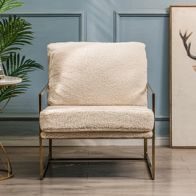 Fauteuil de salon Nordlys en métal et bouclettes blanc VIBORG