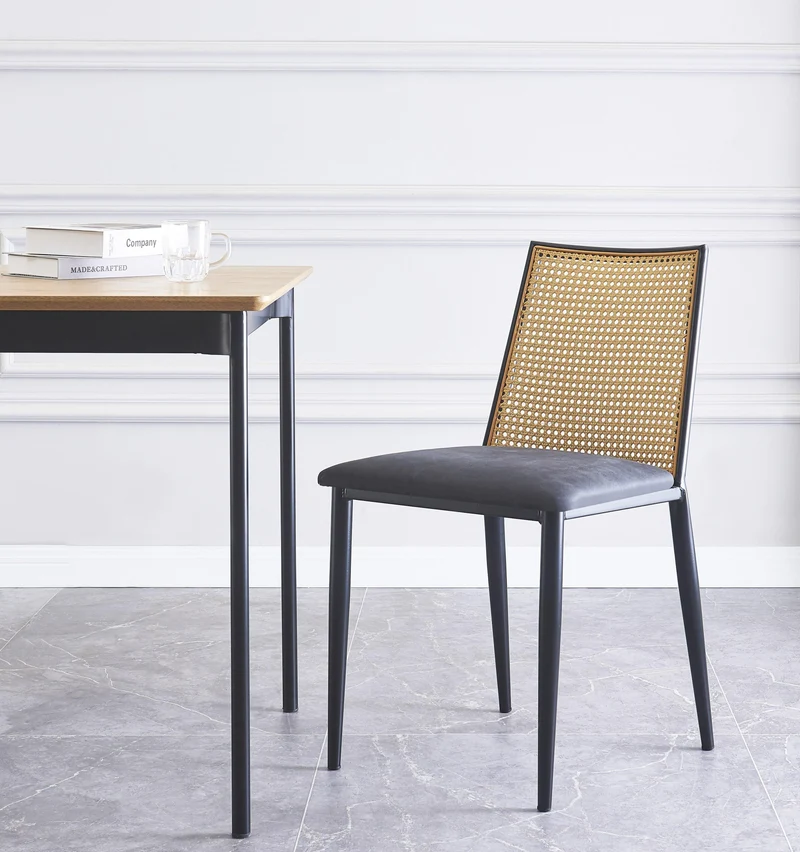 Lot de 2 chaises Nordlys en métal et cannage avec assise en suédine noir OSAKA
