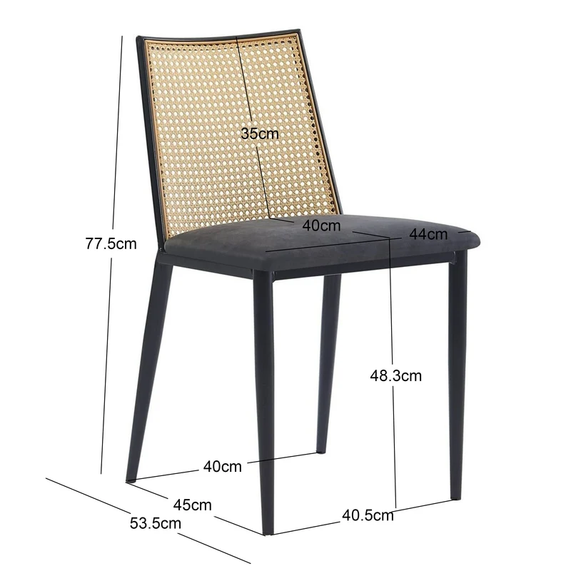 Lot de 2 chaises Nordlys en métal et cannage avec assise en suédine noir OSAKA
