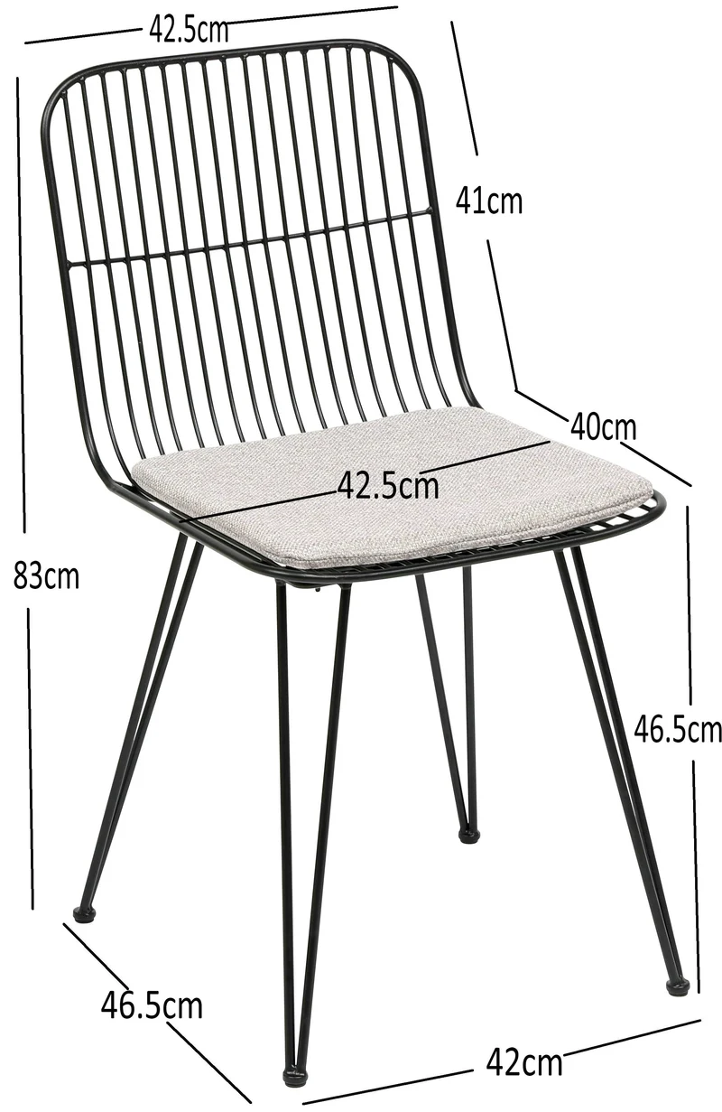 Lot de 2 chaises industrielles filaires Nordlys en métal noir CHESTER