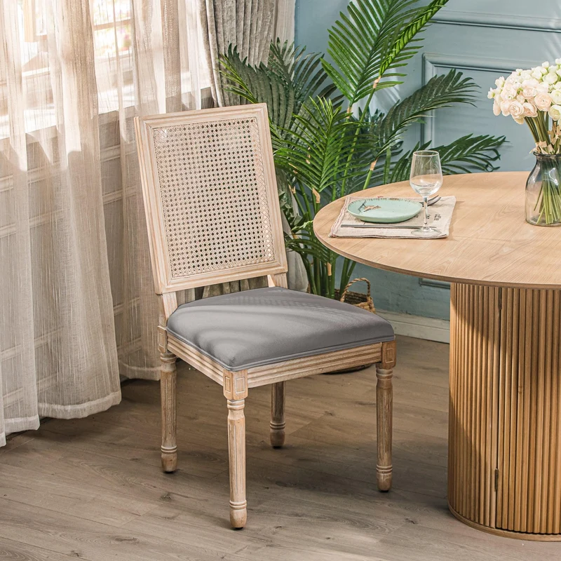 Lot de 2 chaises Nordlys en bois et cannage avec assise en tissu gris foncé CAMBRIDGE
