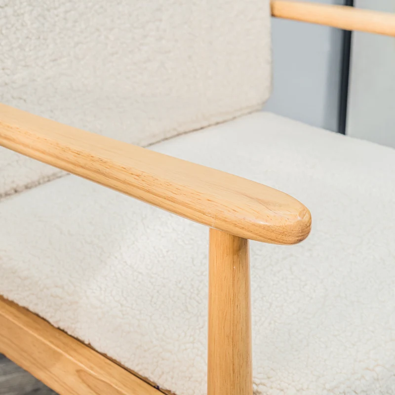 Fauteuil de salon Nordlys en bois massif et bouclettes blanches SURABAYA