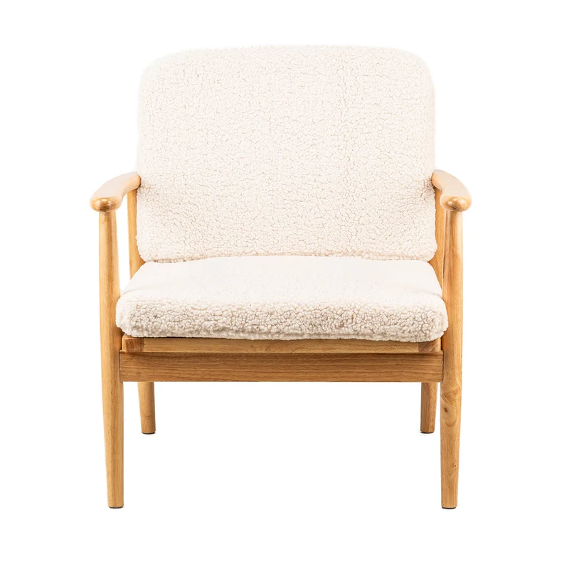 Fauteuil de salon Nordlys en bois massif et bouclettes blanches SURABAYA