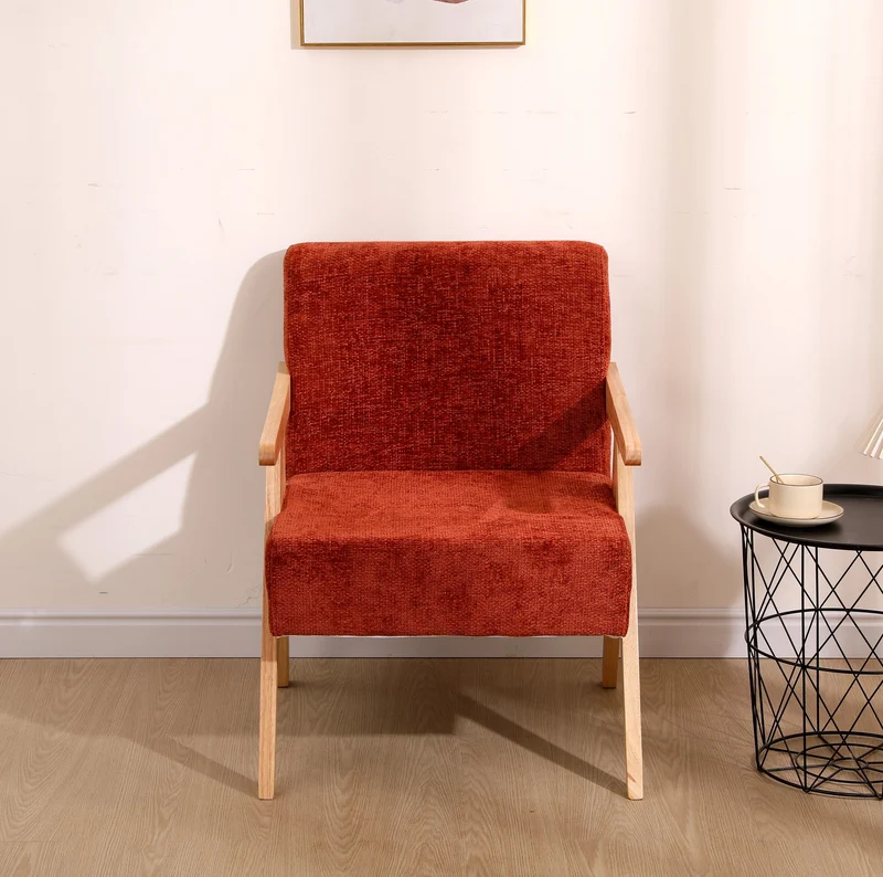 Fauteuil de salon Nordlys en bois massif et tissu terracotta SANTAREM