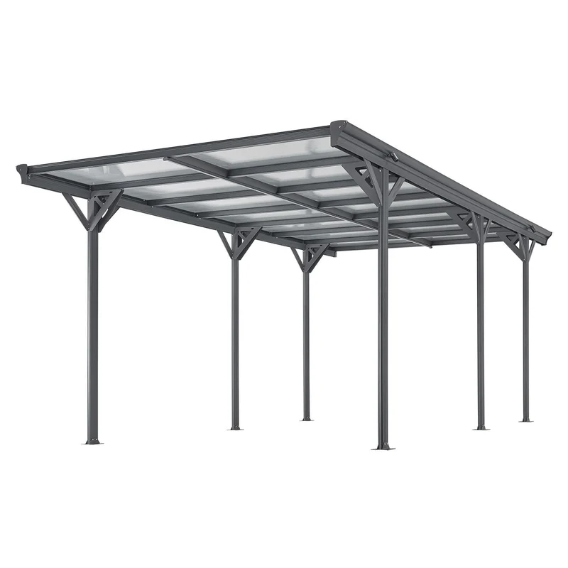 Carport JUSKYS toit plat 5x3m en aluminium gris anthracite