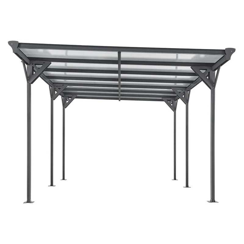 Carport JUSKYS toit plat 5x3m en aluminium gris anthracite