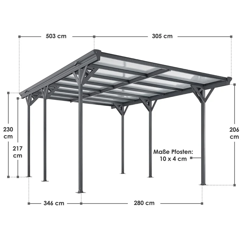 Carport JUSKYS toit plat 5x3m en aluminium gris anthracite
