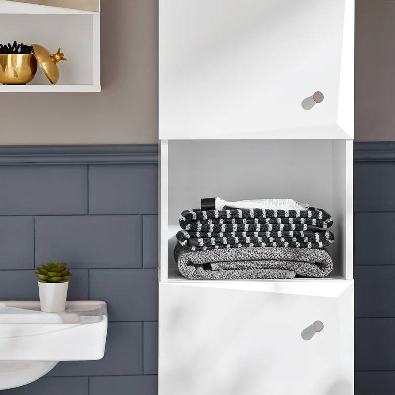 SoBuy BZR91-W Meuble Colonne de Salle de Bain avec 6 Compartiments de Rangement, Placard Armoire Haute, Étagère de Rangement