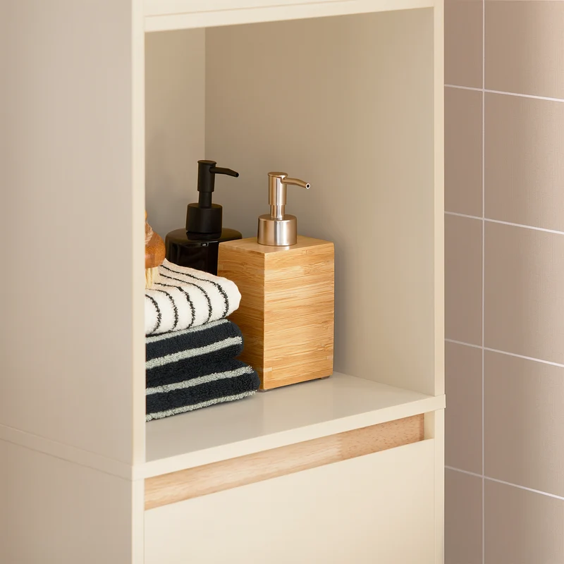 SoBuy BZR80-MI Meuble Colonne de Salle de Bain, Armoire Haute, Placard de Rangement avec 1 Compartiment Ouvert, 1 Tiroir et 2 Portes