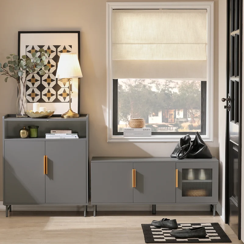 SoBuy FSB73-HG Buffet Placard Armoire de Cuisine Meuble à Chaussures Meuble d'Appoint Meuble de Rangement avec 1 Compartiment et 2 Portes