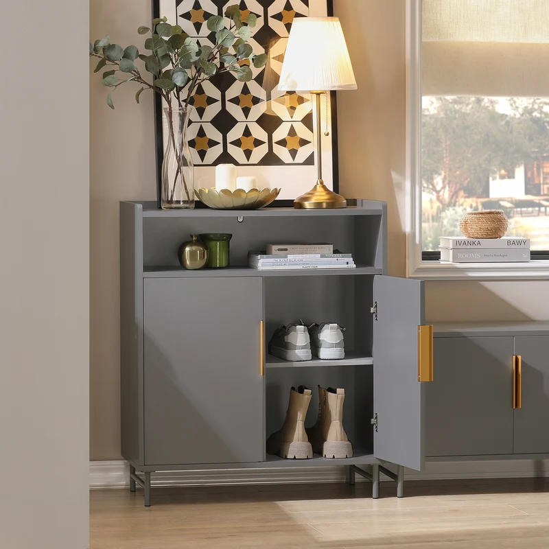 SoBuy FSB73-HG Buffet Placard Armoire de Cuisine Meuble à Chaussures Meuble d'Appoint Meuble de Rangement avec 1 Compartiment et 2 Portes