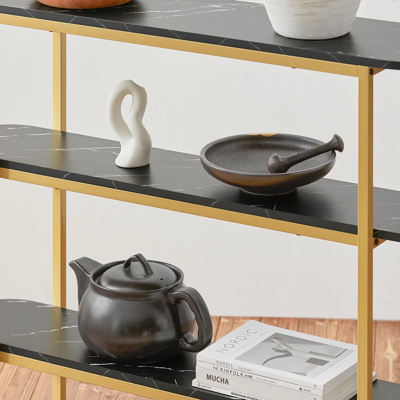 SoBuy FSB66-SCH Table Console Table d'Appoint Table d’Entrée Bout de Canapé à 3 Niveaux Effet Marbre Cadre en Métal