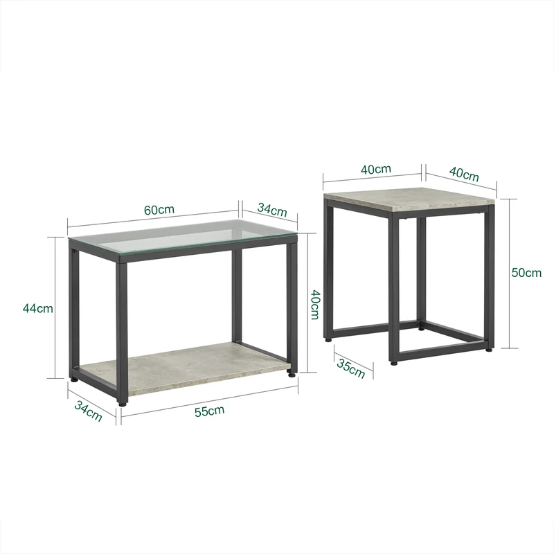 SoBuy FBT35-HG Lot de 2 Tables Basses Gigognes Tables de Salon, Set de 2 Tables d'appoint Empilables, Gris