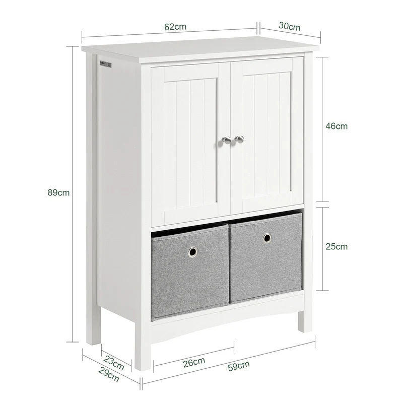 SoBuy BZR64-W Meuble Armoire Meuble Bas Salle de Bains Placard de Rangement, Commode avec 2 Portes et 2 Paniers Amovibles