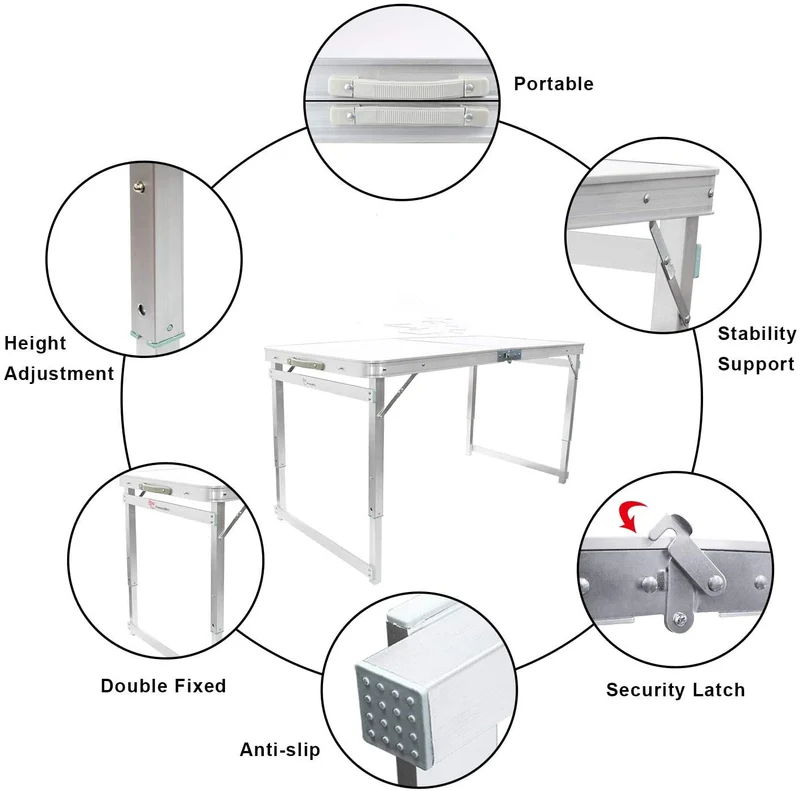 Table de pique-nique pliante en aluminium avec 4 tabourets