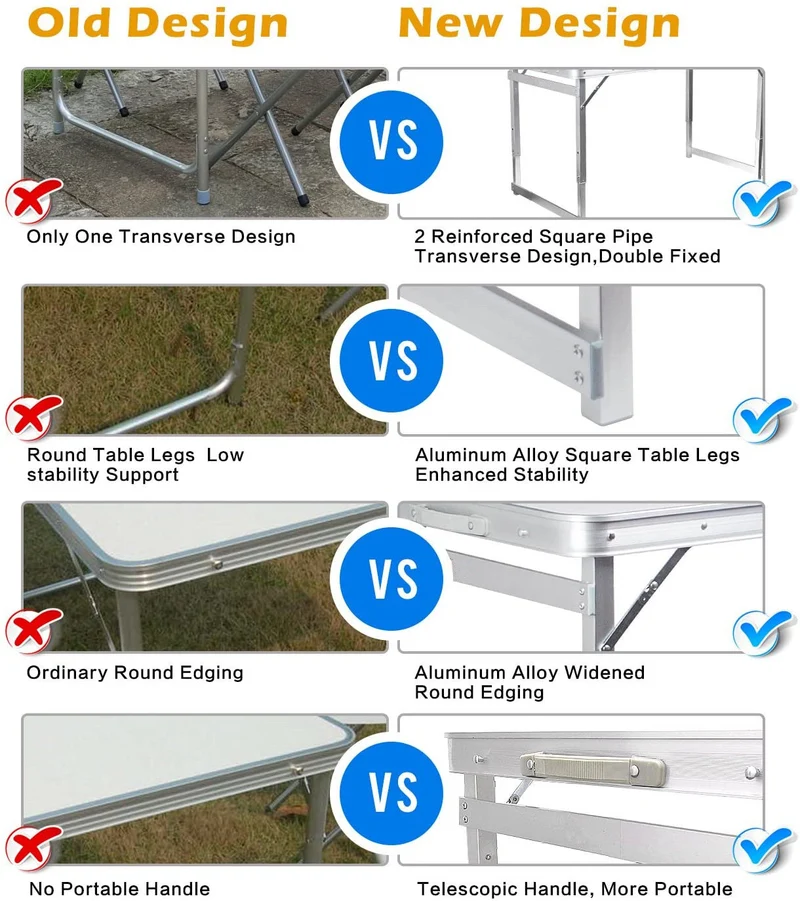Table de pique-nique pliante en aluminium avec 4 tabourets