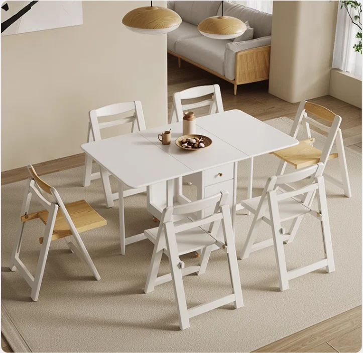 Table de salle à manger pliante Drop Leaf avec ensemble de chaises pliables 5 pièces