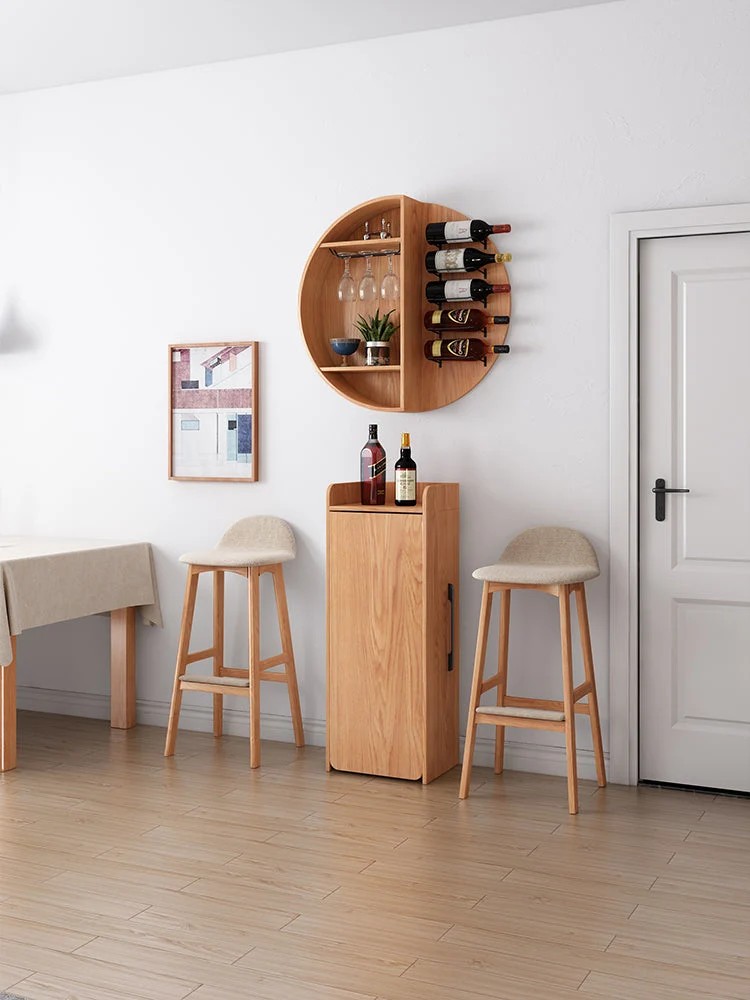 Table de bar à vin rétractable pliante avec étagère à vin ronde fixée au mur (pas de chaises)