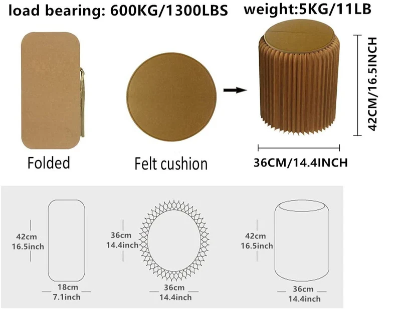 Tabouret pliable en papier kraft à structure en nid d'abeille