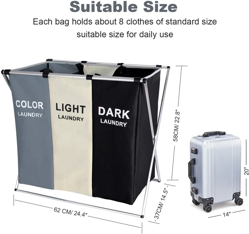 Sac de panier de trieur de panier à linge en tissu avec cadre en aluminium