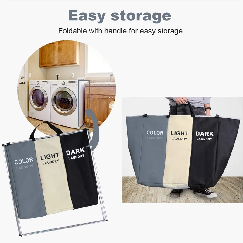 Sac de panier de trieur de panier à linge en tissu avec cadre en aluminium