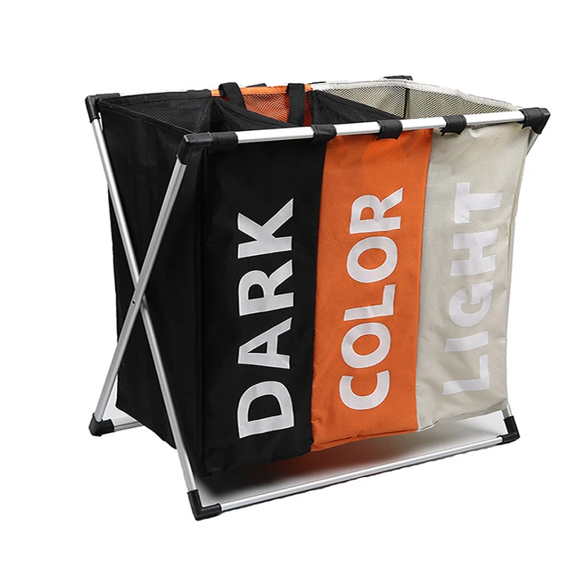 Sac de panier de trieur de panier à linge en tissu avec cadre en aluminium