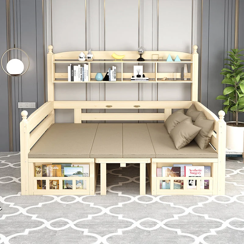 Canapé-lit en bois massif avec bureau et étagère à livres