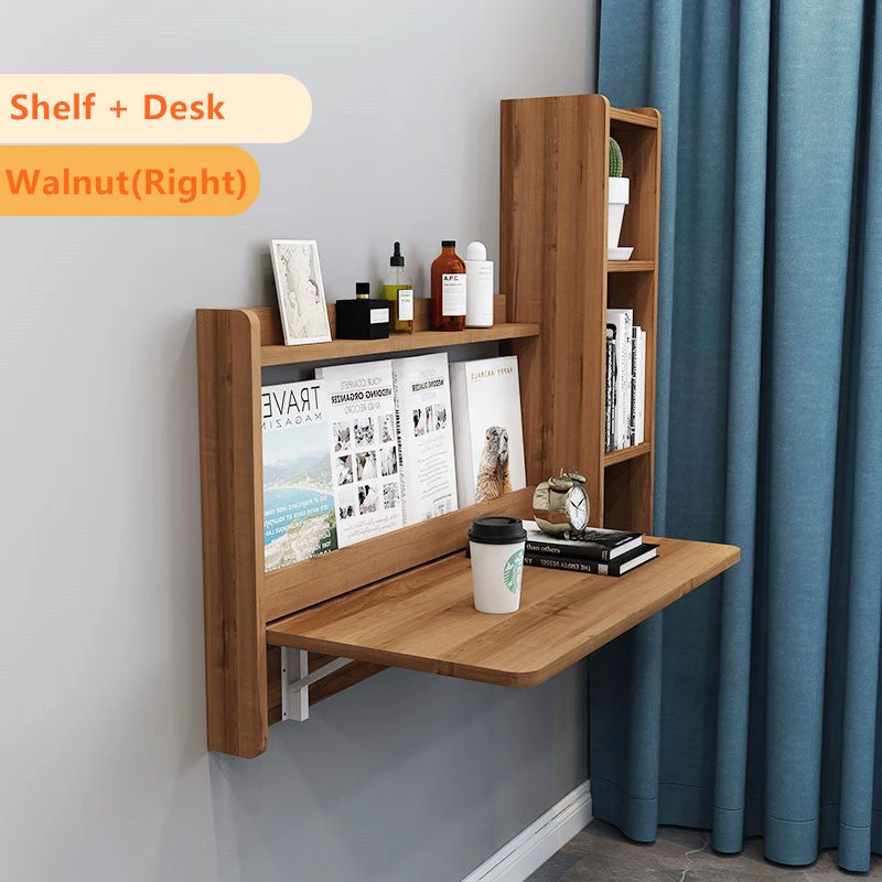 Bureau et étagère pliables fixés au mur