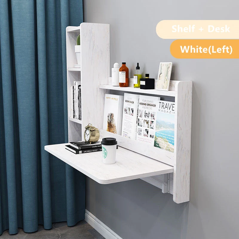 Bureau et étagère pliables fixés au mur