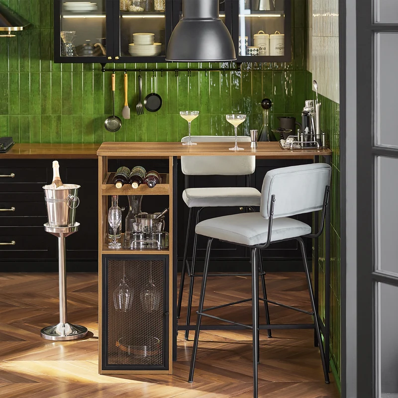 SoBuy FWT97-PF Table de Bar, Table Haute, Table à Manger, Table de Cuisine avec Supports pour Verres et Bouteilles