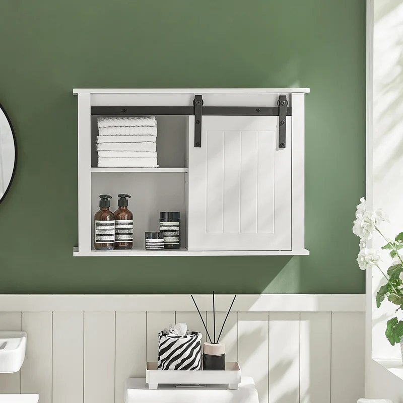 SoBuy BZR71-W Armoire Murale Salle de Bain, Placard Toilette Suspendu, Placard de Rangement, Meuble Haut Toilettes