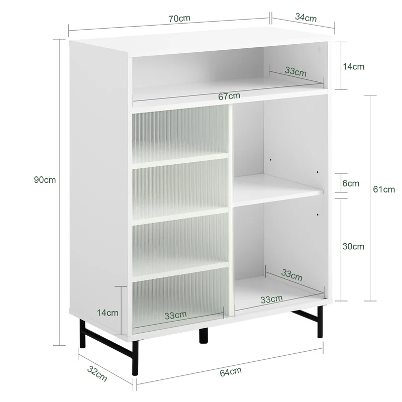 SoBuy FSB61-W Buffet Meuble de Rangement avec Porte Coulissante en Verre, Commode Multifonction pour Entrée Salon Cuisine – Blanc