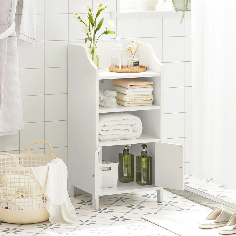 SoBuy BZR56-W Meuble Bas de Salle de Bain Commode Armoire de Rangement sur Pied avec 3 étagères et 2 Portes, Blanc, 41x36x86 cm
